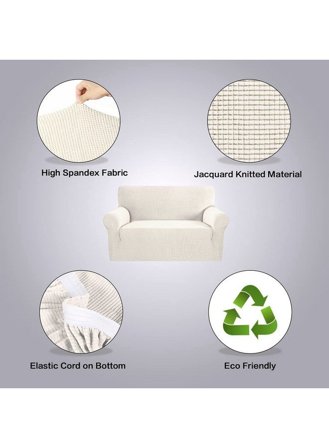 H.VERSAILTEX غطاء أريكة قابل للتمدد 2 وسادة أريكة محبة غطاء منزلق | غطاء أريكة لمحبة قطعة واحدة مع قاعدة مرنة، قماش جاكار منقوش بتصميم مربعات (محبة 58"-70" عرض، عاجي) - Image 3