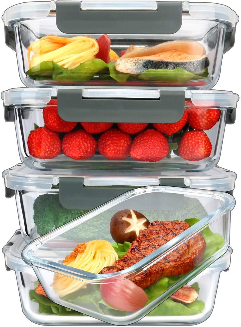 ARUZEN 5Pack400ml Glass Meal Prep ContainersGlass Food Storage ContainersAirtight Glass Lunch Containers with Lids BPAFree Microwave Oven Freezer and Dishwasher - Image 1