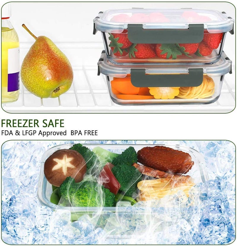 ARUZEN 5Pack400ml Glass Meal Prep ContainersGlass Food Storage ContainersAirtight Glass Lunch Containers with Lids BPAFree Microwave Oven Freezer and Dishwasher - Image 4