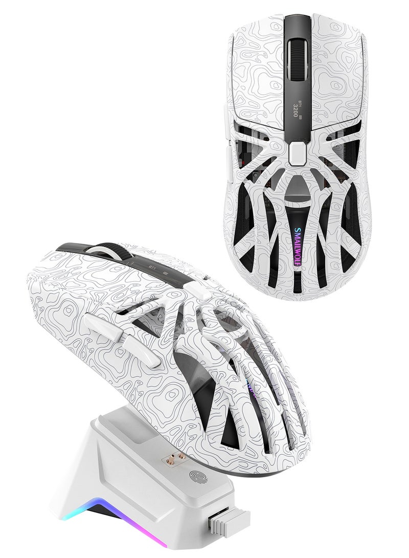 أوتشوانغ ماوس قيمنق M8 لاسلكي خفيف الوزن مع شاشة عرض رقمية وقاعدة شحن RGB قابلة للتعديل بإصبع واحد، ثلاثي الوضع (2.4G/USB-C/بلوتوث)، مستشعر 12K DPI، مفتاح Huano، 5 أزرار قابلة للبرمجة للكمبيوتر والماك - أبيض ماوس - Image 1