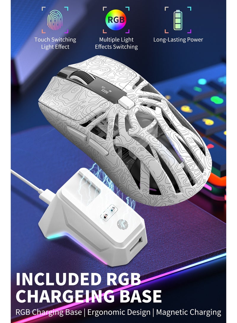 أوتشوانغ ماوس قيمنق M8 لاسلكي خفيف الوزن مع شاشة عرض رقمية وقاعدة شحن RGB قابلة للتعديل بإصبع واحد، ثلاثي الوضع (2.4G/USB-C/بلوتوث)، مستشعر 12K DPI، مفتاح Huano، 5 أزرار قابلة للبرمجة للكمبيوتر والماك - أبيض ماوس - Image 3