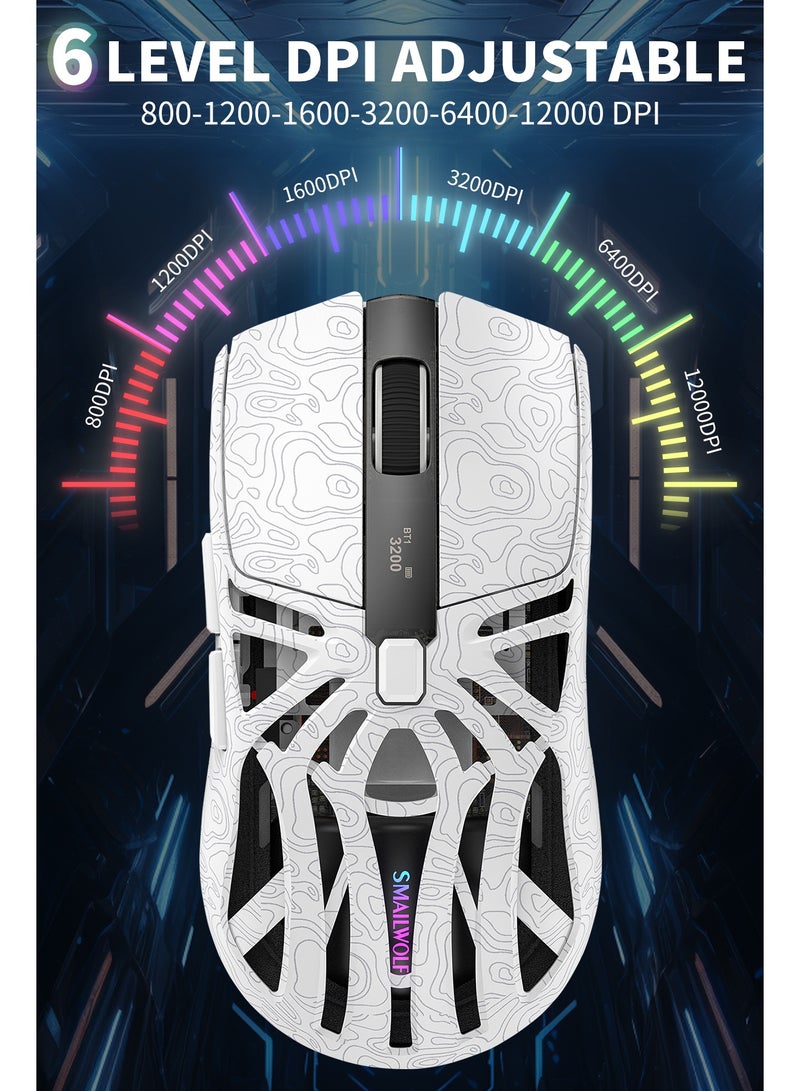 أوتشوانغ ماوس قيمنق M8 لاسلكي خفيف الوزن مع شاشة عرض رقمية وقاعدة شحن RGB قابلة للتعديل بإصبع واحد، ثلاثي الوضع (2.4G/USB-C/بلوتوث)، مستشعر 12K DPI، مفتاح Huano، 5 أزرار قابلة للبرمجة للكمبيوتر والماك - أبيض ماوس - Image 4