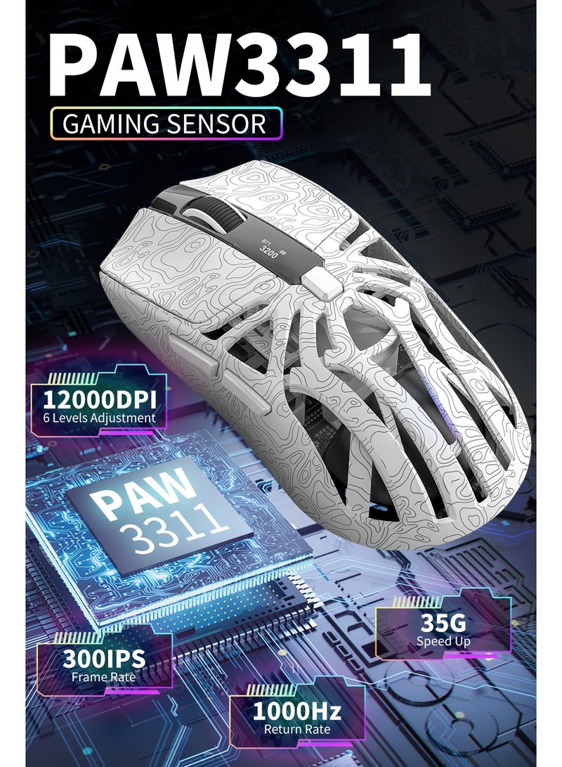 أوتشوانغ ماوس قيمنق M8 لاسلكي خفيف الوزن مع شاشة عرض رقمية وقاعدة شحن RGB قابلة للتعديل بإصبع واحد، ثلاثي الوضع (2.4G/USB-C/بلوتوث)، مستشعر 12K DPI، مفتاح Huano، 5 أزرار قابلة للبرمجة للكمبيوتر والماك - أبيض ماوس - Image 5