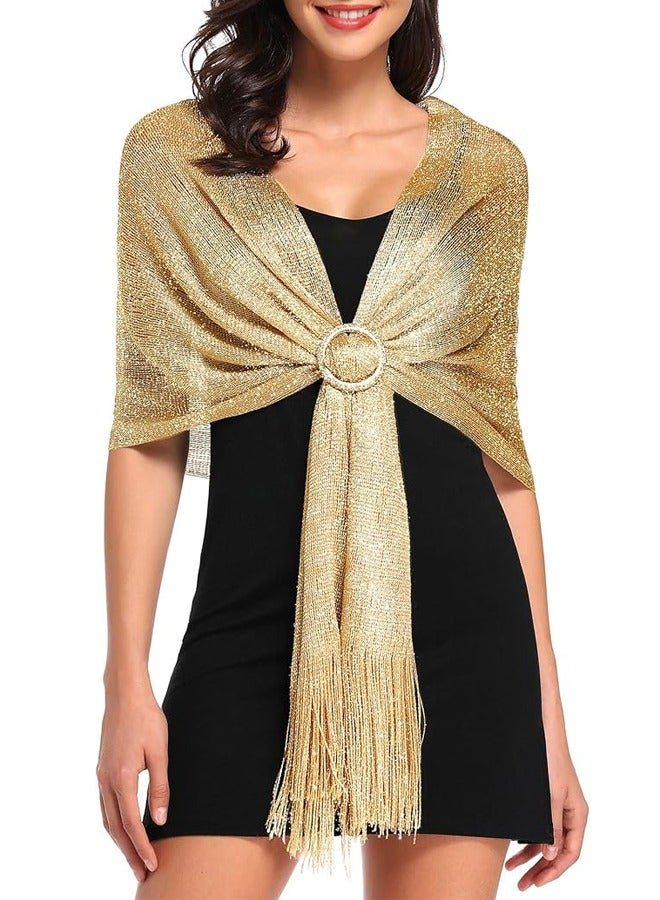 Sparkling Shawls Wraps Pashmina with Fringes for Weddings, Bridal, Bridesmaids, Evening Party, Gold Thin Shawl, Fashion Headscarf - Image 1