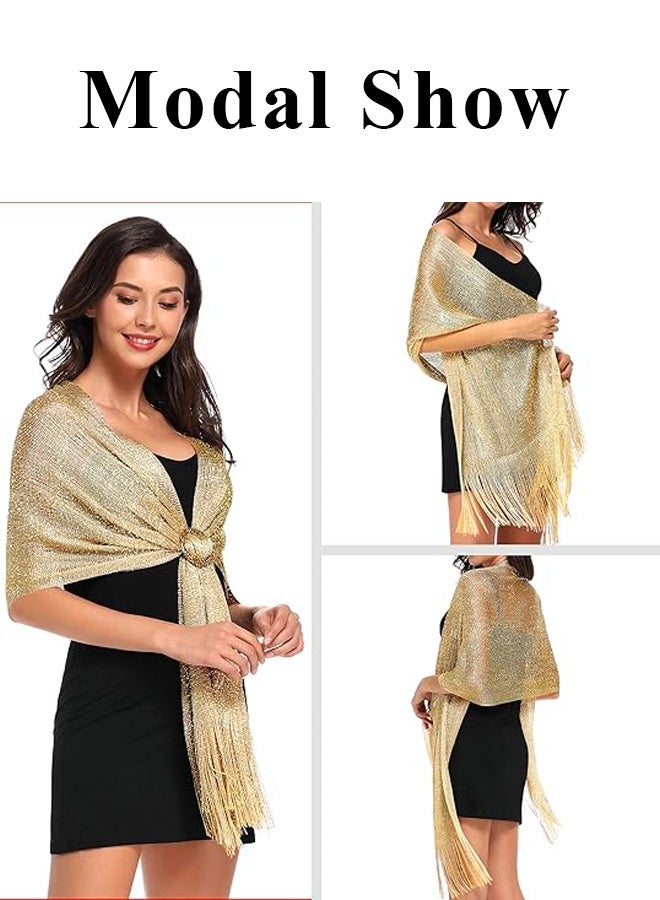 Sparkling Shawls Wraps Pashmina with Fringes for Weddings, Bridal, Bridesmaids, Evening Party, Gold Thin Shawl, Fashion Headscarf - Image 3