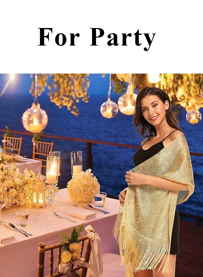 Sparkling Shawls Wraps Pashmina with Fringes for Weddings, Bridal, Bridesmaids, Evening Party, Gold Thin Shawl, Fashion Headscarf - Image 4