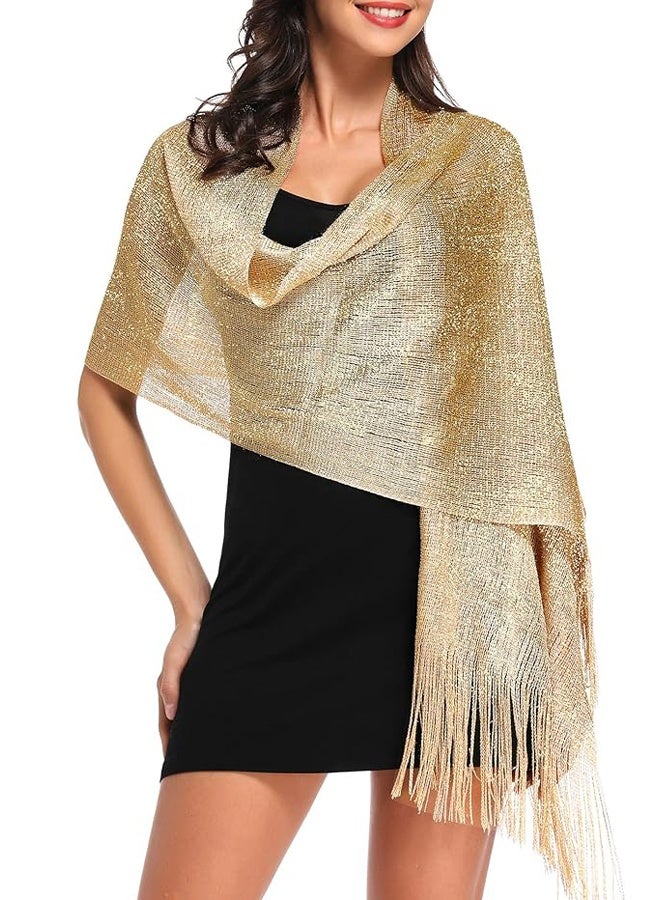 Sparkling Shawls Wraps Pashmina with Fringes for Weddings, Bridal, Bridesmaids, Evening Party, Gold Thin Shawl, Fashion Headscarf - Image 2