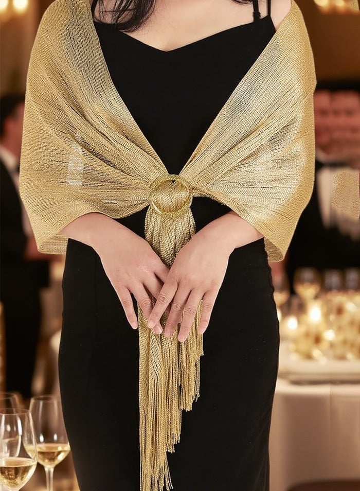 Sparkling Shawls Wraps Pashmina with Fringes for Weddings, Bridal, Bridesmaids, Evening Party, Gold Thin Shawl, Fashion Headscarf - Image 1