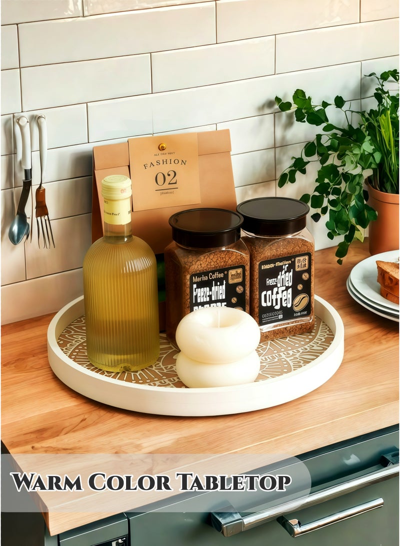 White Round Wooden Tray 31cm - Traditional Ramadan Decorative Serving Tray ,Dessert Plate,Display Platter for Decor, for Entryway, Dining Table Organizer, Desserts, Fruits, Jewellery, Perfume Organizer, Retro Design, Durable & Easy Clean - Image 3