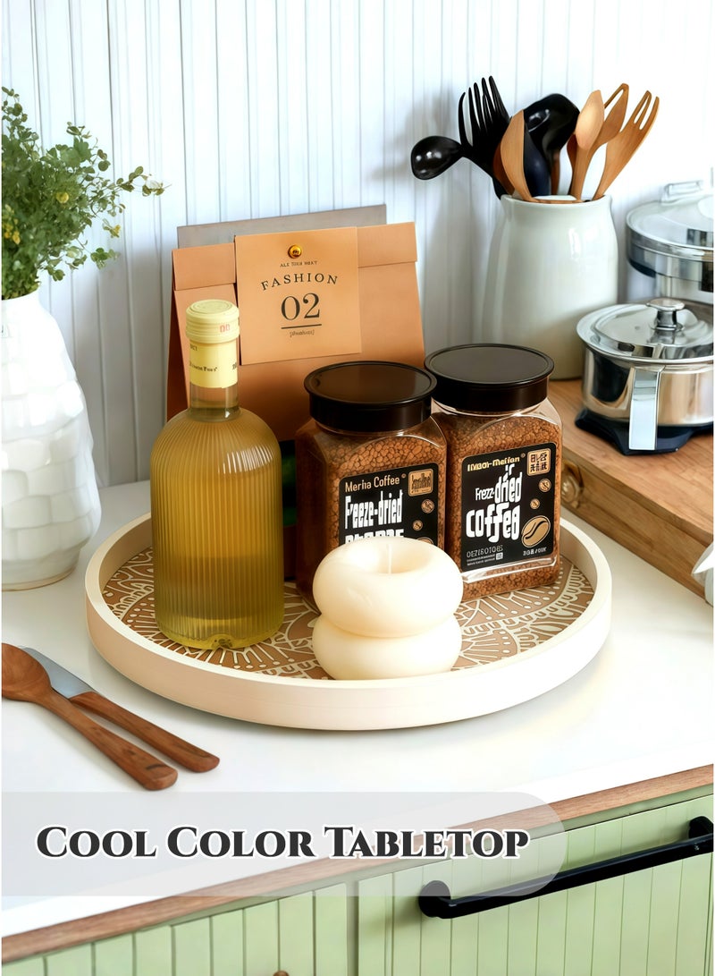 White Round Wooden Tray 31cm - Traditional Ramadan Decorative Serving Tray ,Dessert Plate,Display Platter for Decor, for Entryway, Dining Table Organizer, Desserts, Fruits, Jewellery, Perfume Organizer, Retro Design, Durable & Easy Clean - Image 4