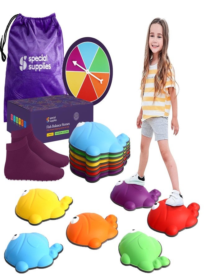 Special Supplies Stepping Stones for Kids - Set of 6 Balance Blocks - Indoor/Outdoor Play - Child Safe Rubber, Non-Slip Edging - Promotes Coordination, Balance, Strength (Multi-Color-Fish) - Image 1