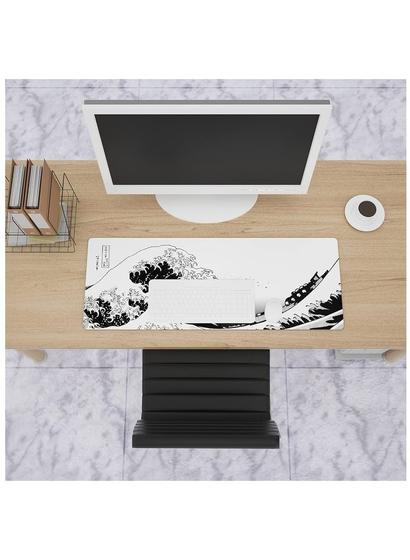 TREYO Japanese Ink Wave Large Gaming Mouse Pad - 800 * 300 * 3mm XL Desk Mat | Anti-Slip Base & Spill-Resistant | Stitched Edges for Long-Lasting Durability | Perfect for Keyboard & Mouse Setup  - Image 2