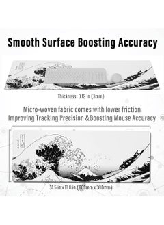 TREYO Japanese Ink Wave Large Gaming Mouse Pad - 800 * 300 * 3mm XL Desk Mat | Anti-Slip Base & Spill-Resistant | Stitched Edges for Long-Lasting Durability | Perfect for Keyboard & Mouse Setup  - Image 4