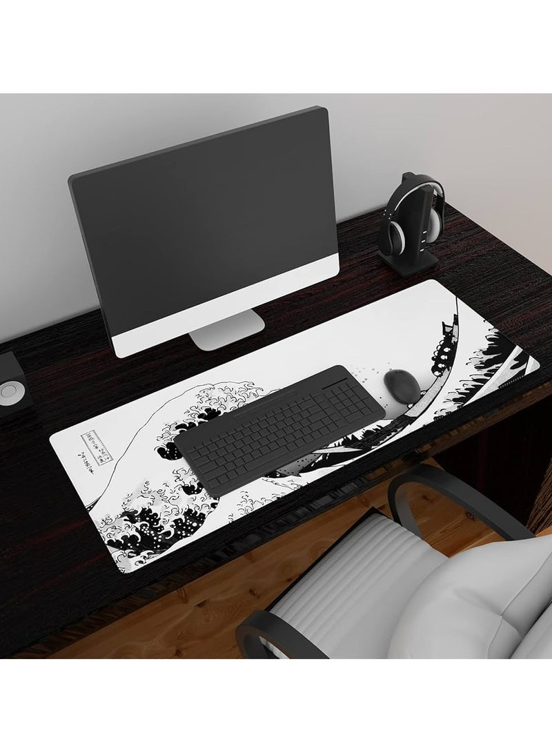 TREYO Japanese Ink Wave Large Gaming Mouse Pad - 800 * 300 * 3mm XL Desk Mat | Anti-Slip Base & Spill-Resistant | Stitched Edges for Long-Lasting Durability | Perfect for Keyboard & Mouse Setup  - Image 5