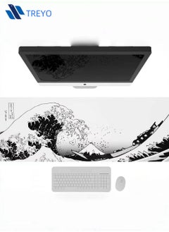 TREYO Japanese Ink Wave Large Gaming Mouse Pad - 800 * 300 * 3mm XL Desk Mat | Anti-Slip Base & Spill-Resistant | Stitched Edges for Long-Lasting Durability | Perfect for Keyboard & Mouse Setup  - Image 1