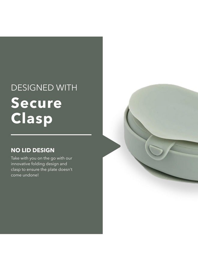 Miniware Miniware Baby Travel Plate with Suction - Foldable Silicone Baby Travel Essential to Promote Self-Feeding - Dishwasher Safe, BPA Free, Food Grade Silicone Baby Plate for On The Go - Sage Silifold  - Image 3