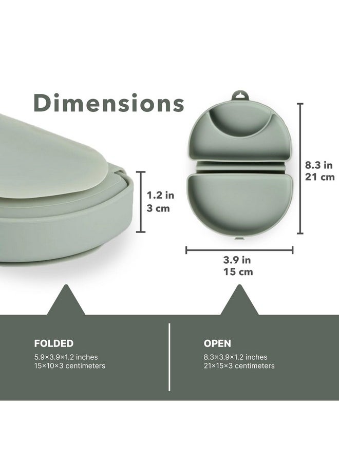 Miniware Miniware Baby Travel Plate with Suction - Foldable Silicone Baby Travel Essential to Promote Self-Feeding - Dishwasher Safe, BPA Free, Food Grade Silicone Baby Plate for On The Go - Sage Silifold  - Image 2