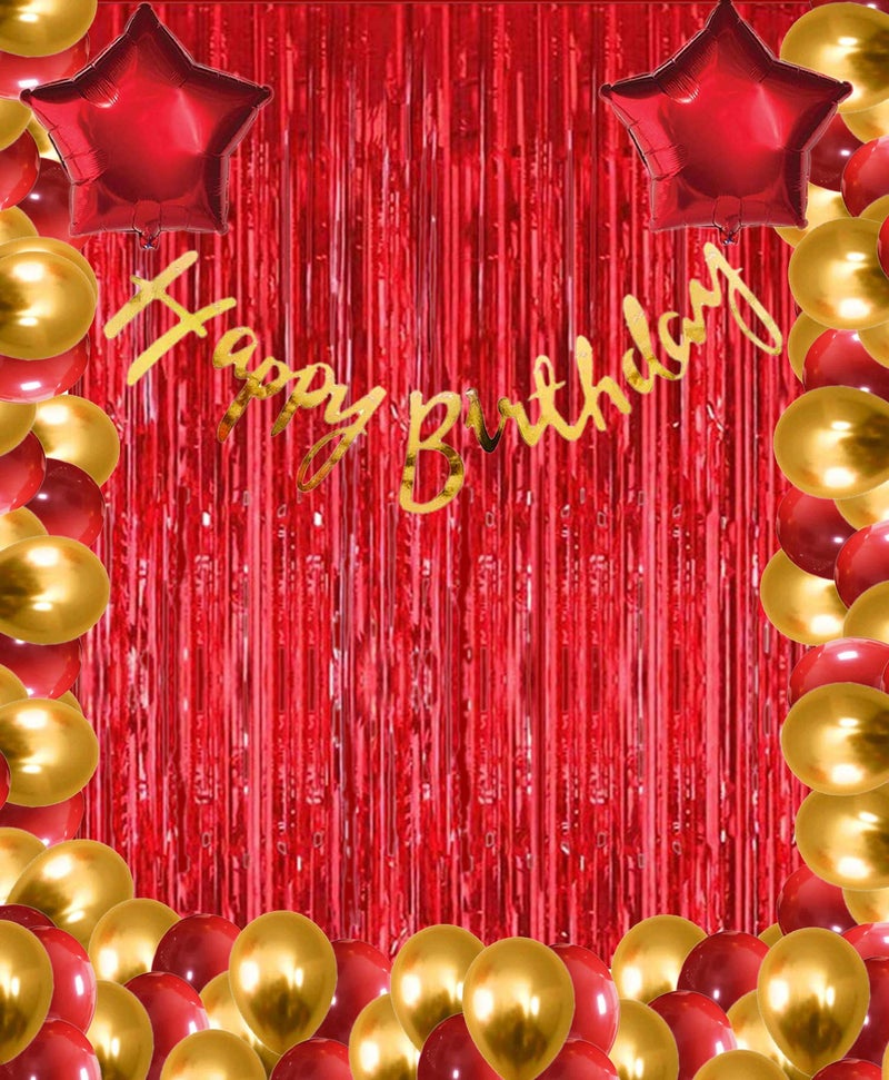 SOI Red Birthday Decoration Items For Girl Pack of - 55 Red Golden Balloons For Decoration | Happy Birthday Decoration Red Theme - Image 1