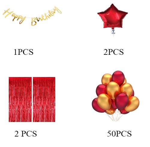 SOI Red Birthday Decoration Items For Girl Pack of - 55 Red Golden Balloons For Decoration | Happy Birthday Decoration Red Theme - Image 2