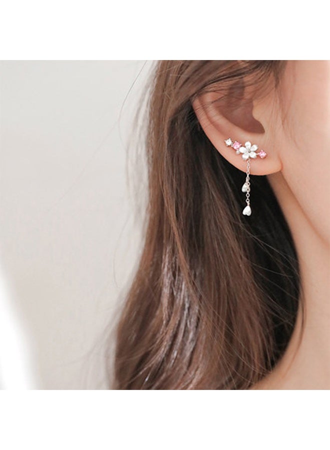 925 Sterling Silver Shell Pearl Flowers CZ Ear Cuffs Hoop Climber Earrings for Women Cartilage Cherry Blossom Earring to Daughter Mom Dainty Tassel Crawler Earrings Mothers Day Birthday Jewelry Gifts - Image 2