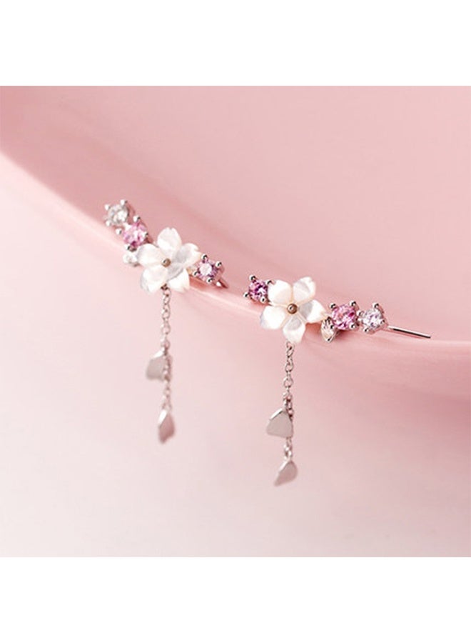 925 Sterling Silver Shell Pearl Flowers CZ Ear Cuffs Hoop Climber Earrings for Women Cartilage Cherry Blossom Earring to Daughter Mom Dainty Tassel Crawler Earrings Mothers Day Birthday Jewelry Gifts - Image 1