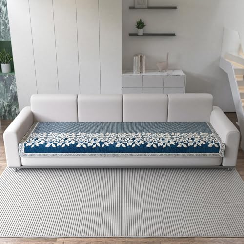 Nendle Luxurious Chenille Sofa Cover Floral Design 4 Seater Sofa Mats Cover for L Shape, Corner, Sectional and Standard Sofa for Living Room (220 cm, Color Blue, 1 Piece) - Image 1