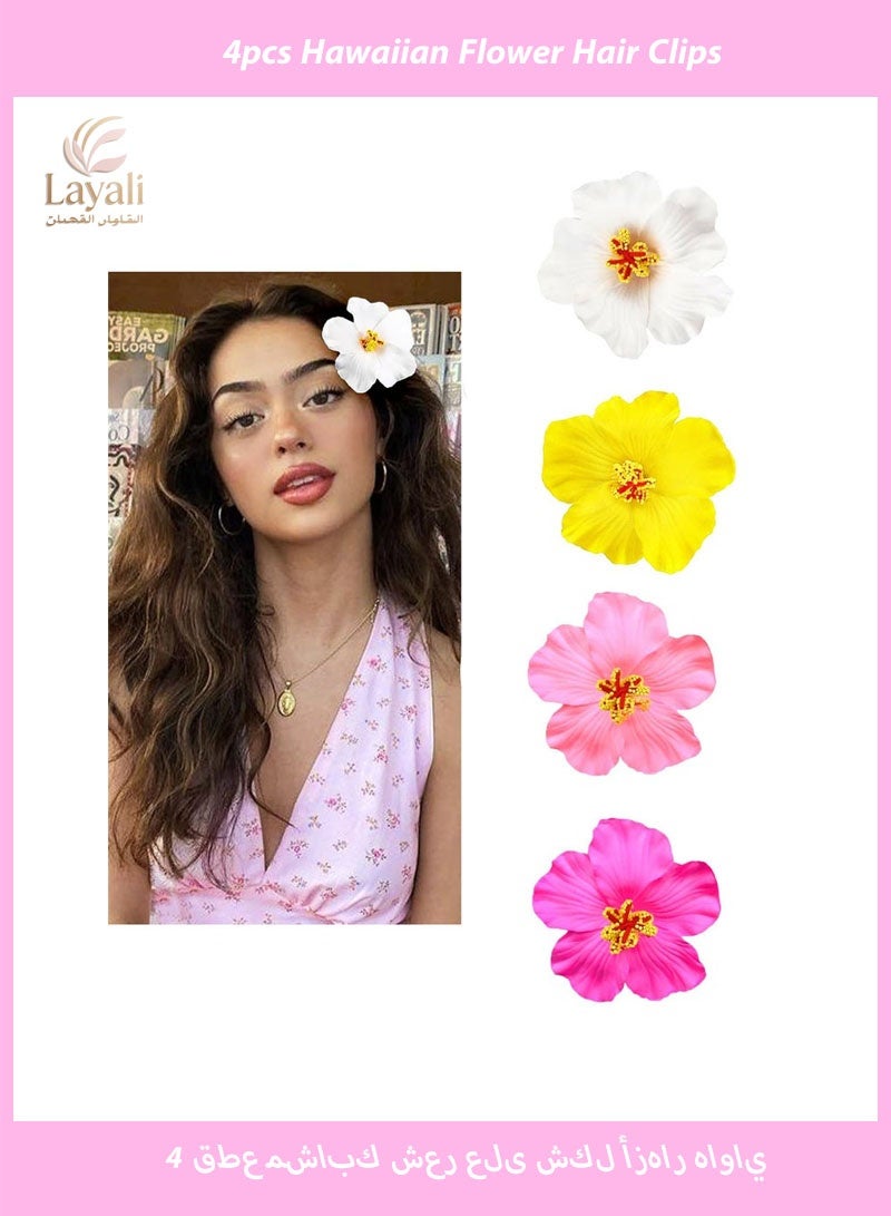 Layali 4pcs Hawaiian Flower Hair Clips, 4pcs inch Artificial Flower Hair Clip, Bohemian Style Hibiscus Flower Hair Clip, Suitable for Holiday, Beach, Party, Summer Girls, Tropical Flower Hair Accessories Holiday Gifts - Image 1