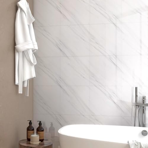 Chejiaye Peel and Stick Marble Wall Panels 11.8"x11.8"- Waterproof Self-Adhesive for Interior Wall Decor,PVC Foam Backsplash Tile for Kitchen (Not Real Tile) (White, 11.8"x11.8"x0.08"in-Thin) - Image 2