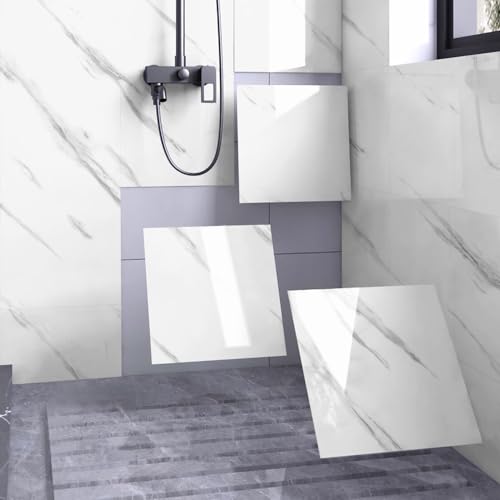 Chejiaye Peel and Stick Marble Wall Panels 11.8"x11.8"- Waterproof Self-Adhesive for Interior Wall Decor,PVC Foam Backsplash Tile for Kitchen (Not Real Tile) (White, 11.8"x11.8"x0.08"in-Thin) - Image 1