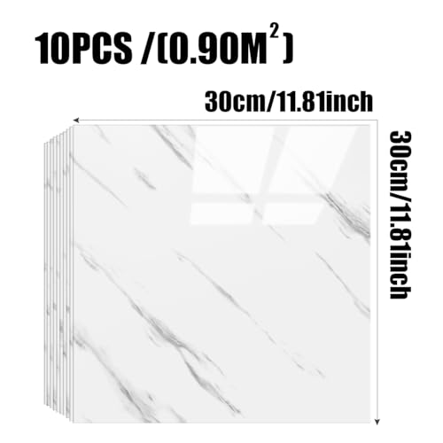 Chejiaye Peel and Stick Marble Wall Panels 11.8"x11.8"- Waterproof Self-Adhesive for Interior Wall Decor,PVC Foam Backsplash Tile for Kitchen (Not Real Tile) (White, 11.8"x11.8"x0.08"in-Thin) - Image 4