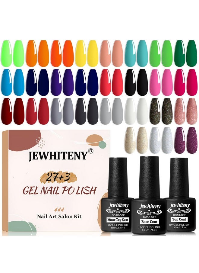 JEWHITENY JEWHITENY 30PCS Gel Nail Polish Kit 27 Colors Gel Polish Set Gel Nail Kit Soak Off Nail Gel Polish Set for Manicure Nail Art Salon/Home Starter Kit  - Image 1
