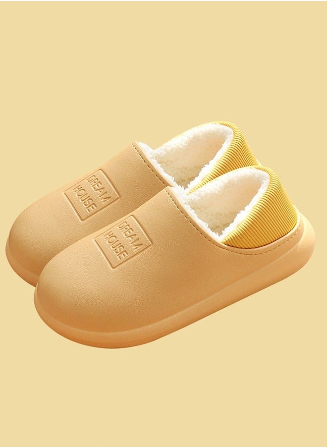 NIBEMINENT - Autumn and Winter All-inclusive Waterproof Cotton Bedroom Slippers Non-slip Wear-resistant Warm Home Indoor for Women Yellow - Image 1
