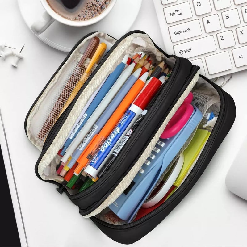 Lupro Large Capacity Pencil Pouch Cute Korean Aesthetic Pen Case for Girls, Boys, Kids, Women - Big Zipper Stationery Organizer for School, College, Office & Return Gifts, Pack of 1 (Black) - Image 2