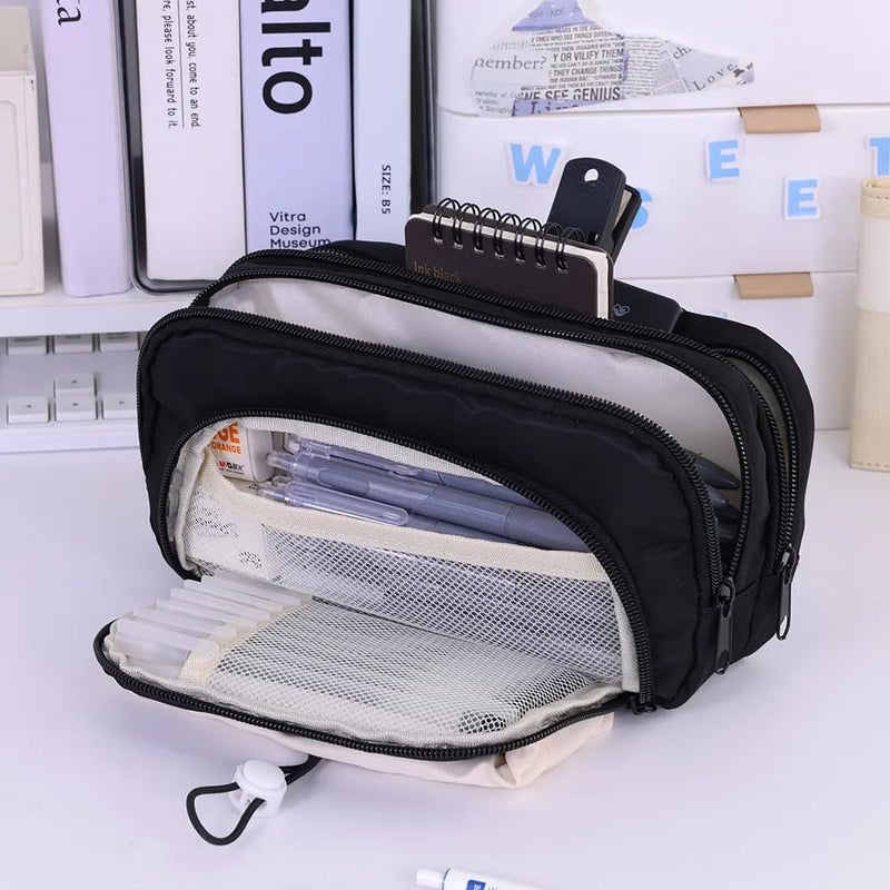Lupro Large Capacity Pencil Pouch Cute Korean Aesthetic Pen Case for Girls, Boys, Kids, Women - Big Zipper Stationery Organizer for School, College, Office & Return Gifts, Pack of 1 (Black) - Image 3