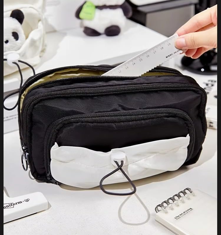 Lupro Large Capacity Pencil Pouch Cute Korean Aesthetic Pen Case for Girls, Boys, Kids, Women - Big Zipper Stationery Organizer for School, College, Office & Return Gifts, Pack of 1 (Black) - Image 4