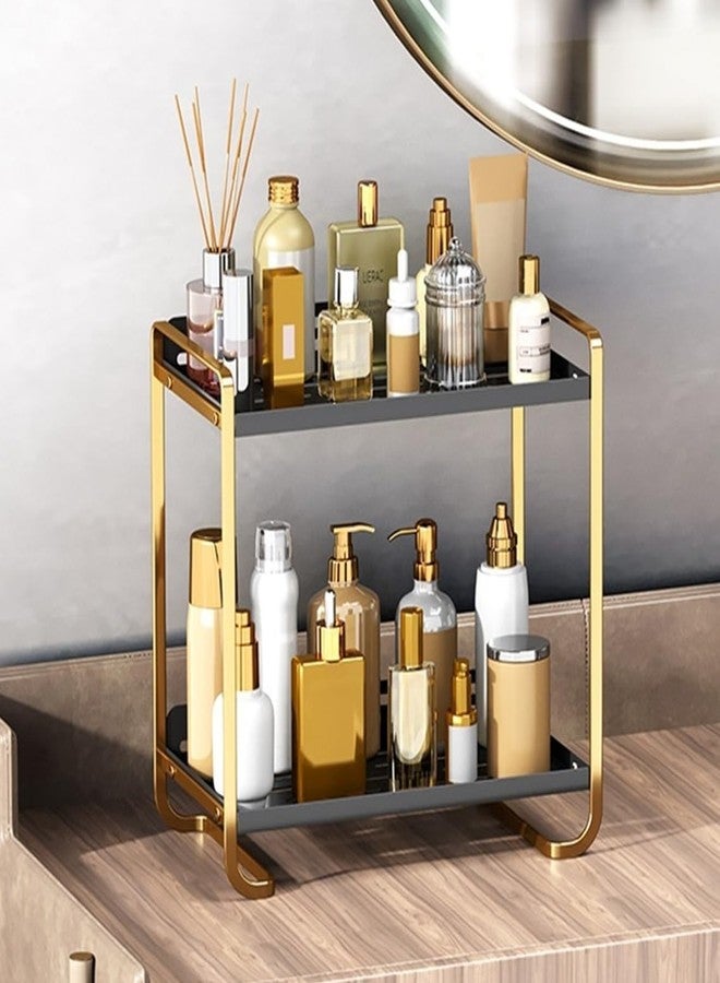 Kiwilon 2-Tier Multipurpose Storage Rack – Premium Gold & Black Metal Shelf for Kitchen, Bathroom & Countertop – Spice Organizer, Cosmetic Stand, Condiment Holder – 27.5cm x 14.5cm x 28cm - Image 1