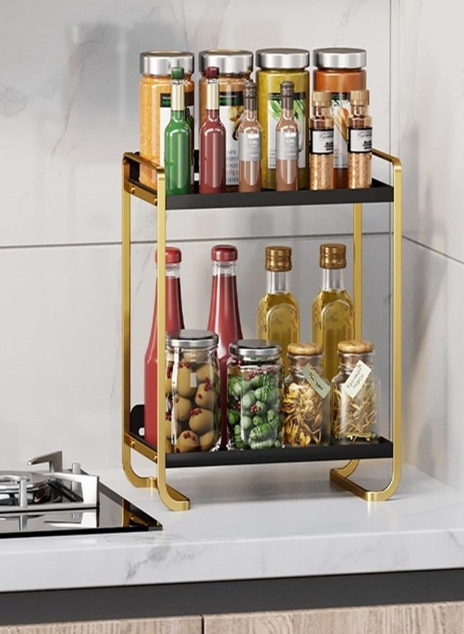 Kiwilon 2-Tier Multipurpose Storage Rack – Premium Gold & Black Metal Shelf for Kitchen, Bathroom & Countertop – Spice Organizer, Cosmetic Stand, Condiment Holder – 27.5cm x 14.5cm x 28cm - Image 3