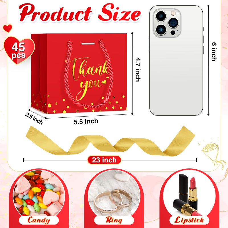 Jetec 45 Pcs Mini Paper Gift Bag Bulk 5.5 x 4.7 x 2.5'' Small Thank You Favor Bag with Handle Bow Ribbon for Halloween Thanksgiving Wedding Baby Bridal Shower Birthday Party(Red/gold) - Image 2