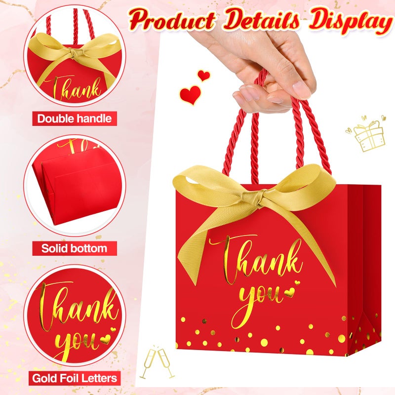 Jetec 45 Pcs Mini Paper Gift Bag Bulk 5.5 x 4.7 x 2.5'' Small Thank You Favor Bag with Handle Bow Ribbon for Halloween Thanksgiving Wedding Baby Bridal Shower Birthday Party(Red/gold) - Image 4