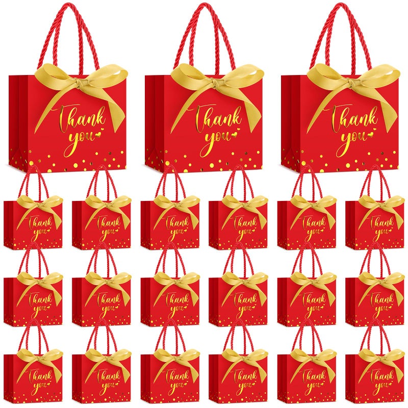Jetec 45 Pcs Mini Paper Gift Bag Bulk 5.5 x 4.7 x 2.5'' Small Thank You Favor Bag with Handle Bow Ribbon for Halloween Thanksgiving Wedding Baby Bridal Shower Birthday Party(Red/gold) - Image 1