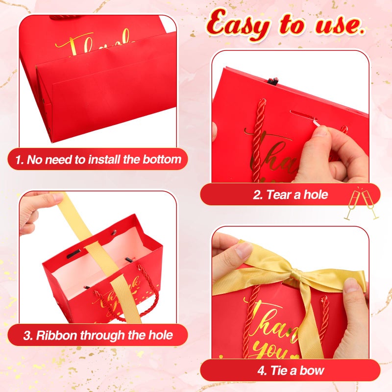 Jetec 45 Pcs Mini Paper Gift Bag Bulk 5.5 x 4.7 x 2.5'' Small Thank You Favor Bag with Handle Bow Ribbon for Halloween Thanksgiving Wedding Baby Bridal Shower Birthday Party(Red/gold) - Image 5