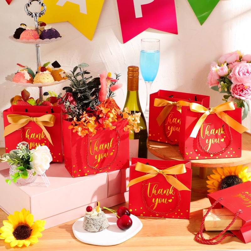 Jetec 45 Pcs Mini Paper Gift Bag Bulk 5.5 x 4.7 x 2.5'' Small Thank You Favor Bag with Handle Bow Ribbon for Halloween Thanksgiving Wedding Baby Bridal Shower Birthday Party(Red/gold) - Image 3
