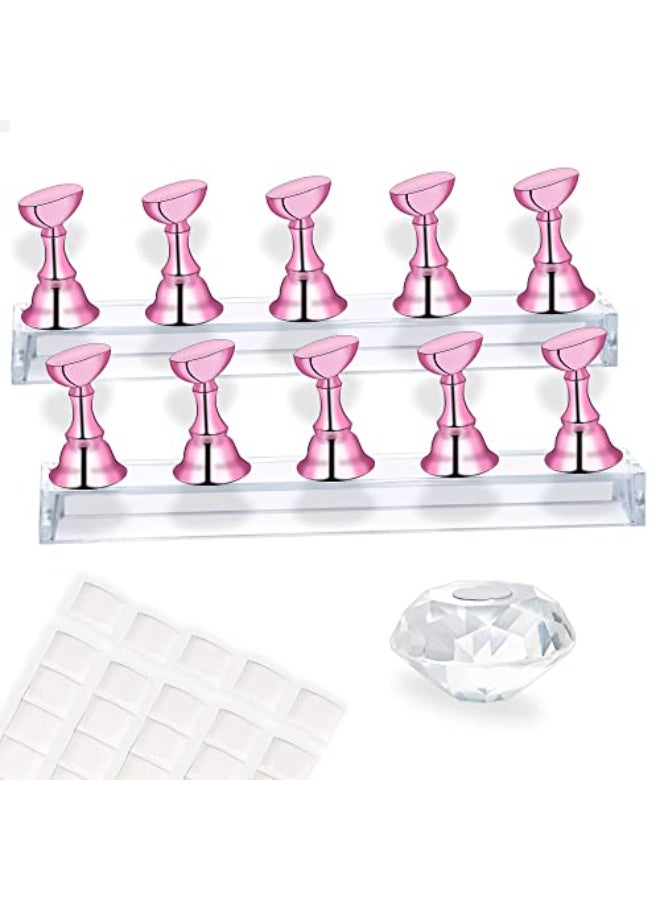 MISSELF Nail Holder for Nail Art Practice Nail Stands for False Nails Painting 30 pcs of adhesive putty 1 Crystal Base 2 Sets Magnetic Acrylic Metal Pink - Image 1