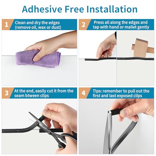 Sanbege Rubber Edge Trim Guard 10ft/3m, Adhesive Free Door Edge Protector, U Shape Edge Seal Strip with Embedded Metal Clips Fits 3/64" to 1/8" Thick Edges (Black) - Image 4
