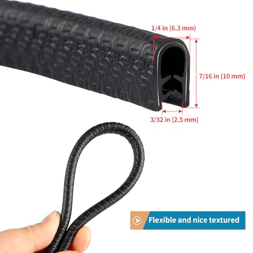 Sanbege Rubber Edge Trim Guard 10ft/3m, Adhesive Free Door Edge Protector, U Shape Edge Seal Strip with Embedded Metal Clips Fits 3/64" to 1/8" Thick Edges (Black) - Image 2