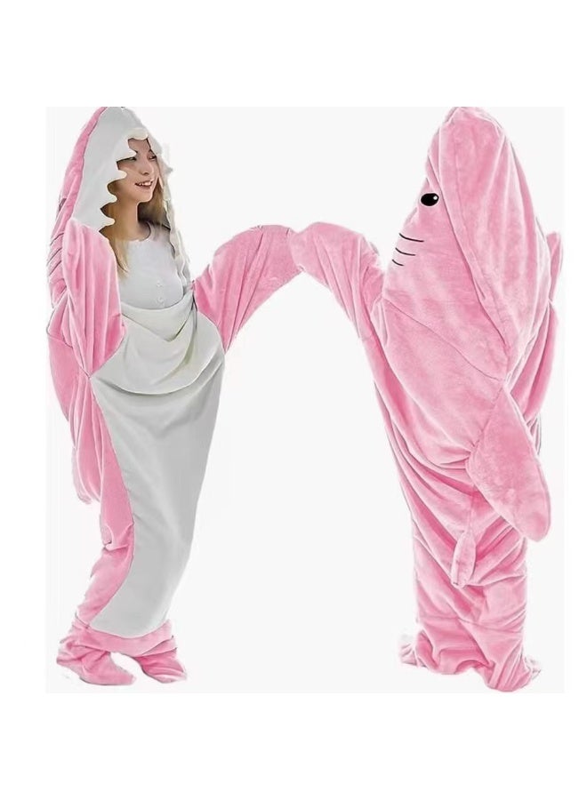 NIBEMINENT Cartoon sand sculpture shark sleeping bag, one-piece pajamas, flannel shark home wear, one-piece shark sleeping bag for autumn and winter - Image 1