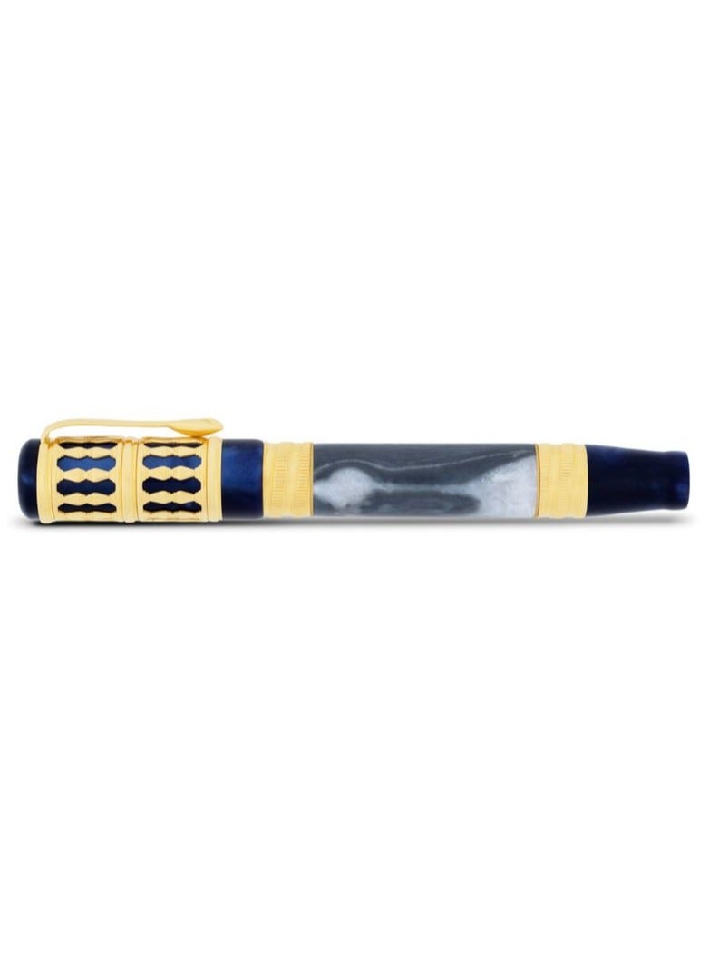 أنكورا قلم حبر جاف Torre Blue Limited Edition من Ancora 1919 مطلي بالذهب والرخام الفضي والمعتمد، قلم عالي الجودة، ضمان لمدة عامين، قلم توقيع للكتابة السلسة، صندوق هدايا حصري - Image 1