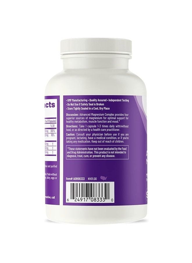 AOR - , Advanced Magnesium Complex, Dietary Supplement, Promotes bone and cardiovascular health, muscle and nerve function, 90 Capsules (90 Servings) - Image 1