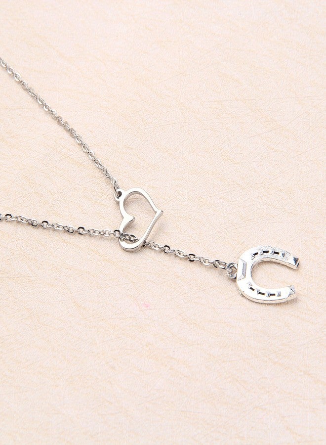 AKTAP Simple Lucky Horseshoe Lariat Y Necklace Stirrup Necklace Love Heart Pendant Necklace Gift for Women (horseshoe necklace) - Image 5