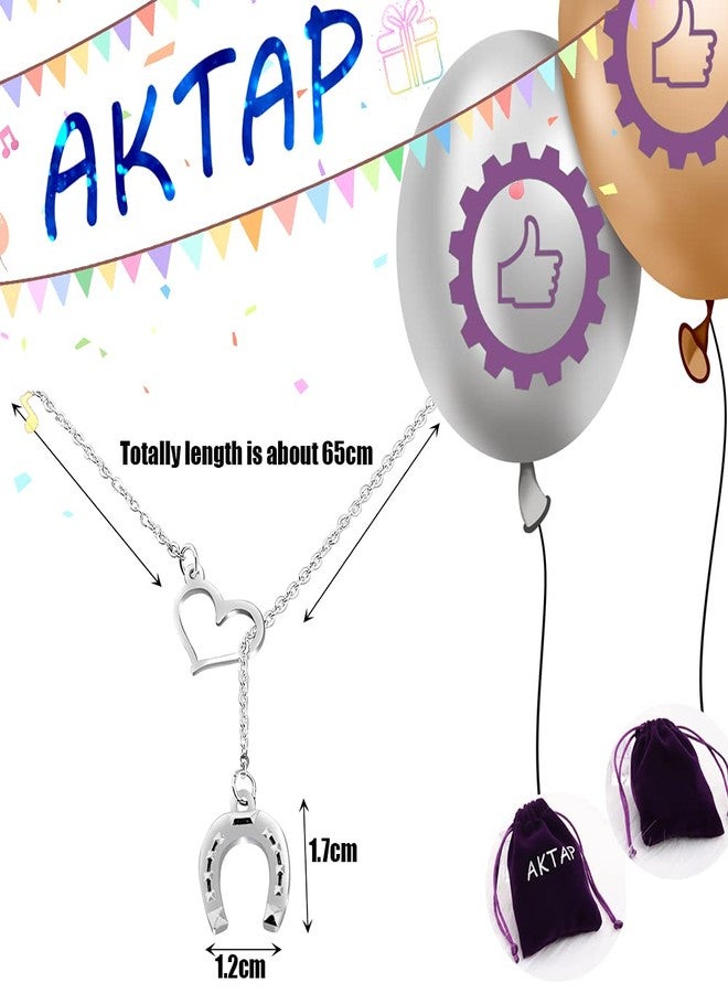 AKTAP Simple Lucky Horseshoe Lariat Y Necklace Stirrup Necklace Love Heart Pendant Necklace Gift for Women (horseshoe necklace) - Image 2